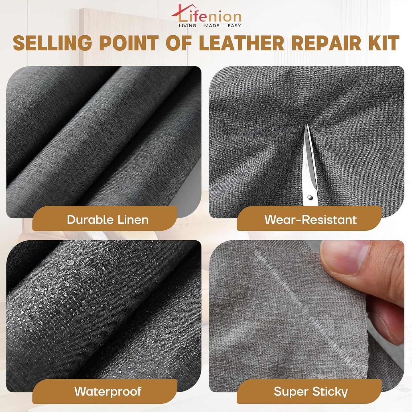 Fabric Repair Patches, 17X158 inch Linen Self-Adhesive Fabric Repair Tape, Strong Sticky Linen Patch for Sofas, Tote Bags, Clothing, Car Seats, Furniture（Dark Grey, 17X158 inch）