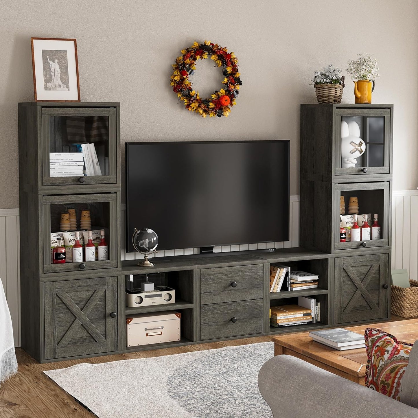 FUSUNBAO Magic DIY Cube Storage Organizer Stackable Cubes for Home Books Clothes Toy-Modular Cubby Storage System-Office Cubical-Bookcase Closet (French Oak,Drawer Cube)