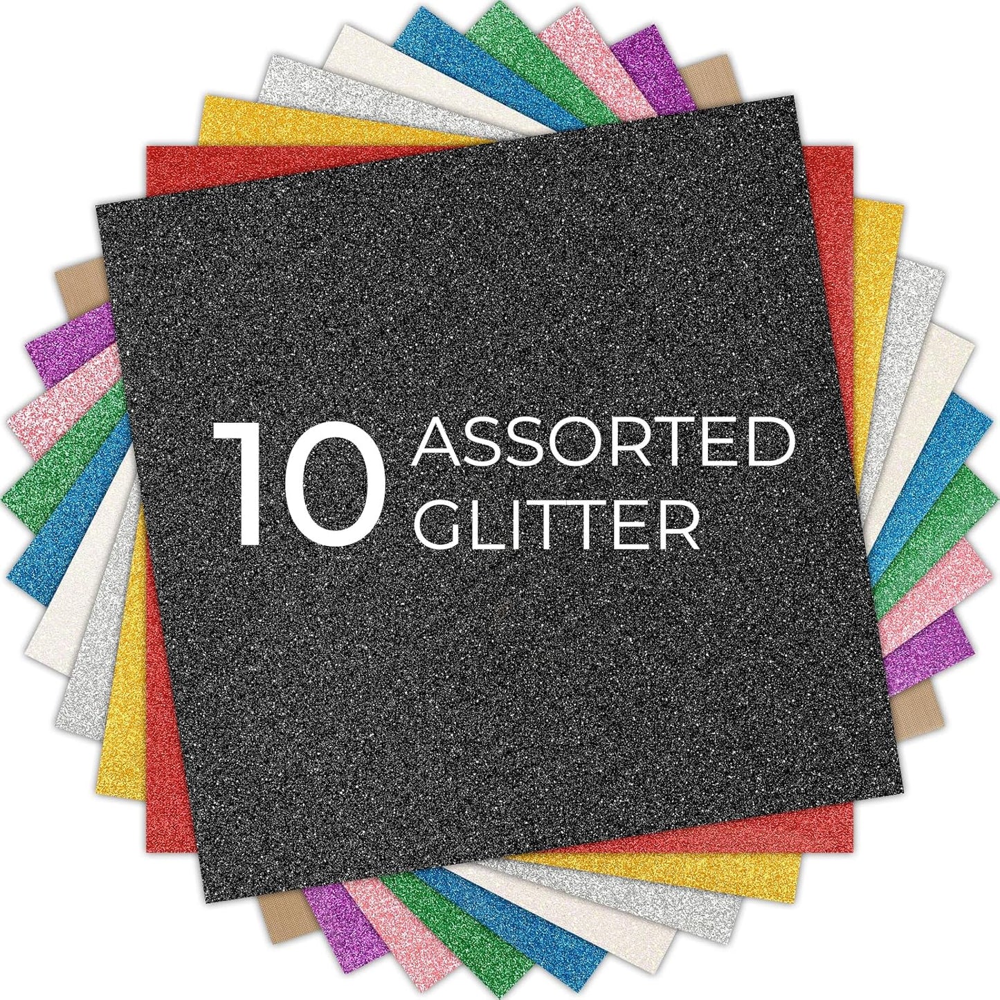 HTVRONT Glitter HTV Heat Transfer Vinyl Bundle: 10 Pack 12"x12" Iron on Vinyl for T-Shirt (1 PTFE Sheet Included), PU HTV Easy to Cut & Weed for Heat Design