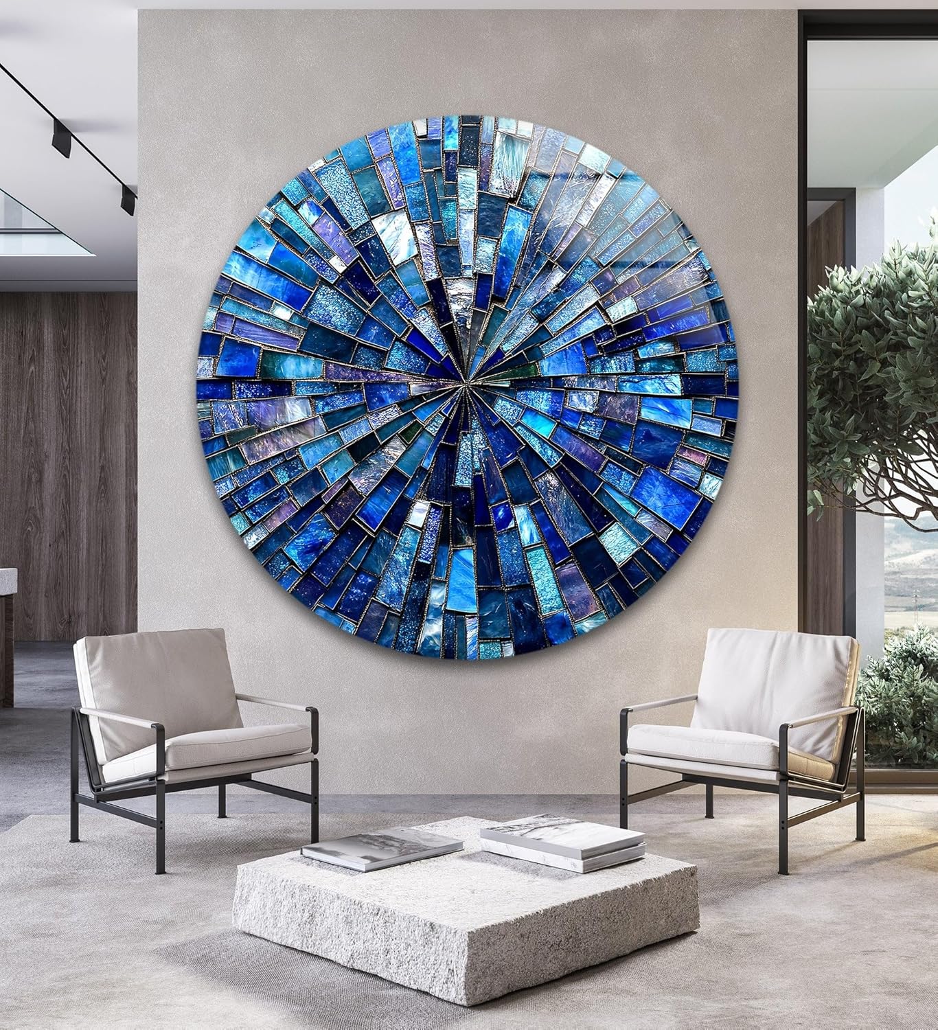 My Photostation.com 24''(60cm) Diameter Radiant Mosaic Burst Round Glass Wall Art Tempered Glass Printing Wall Decor Large Wall Art Wall Hangings