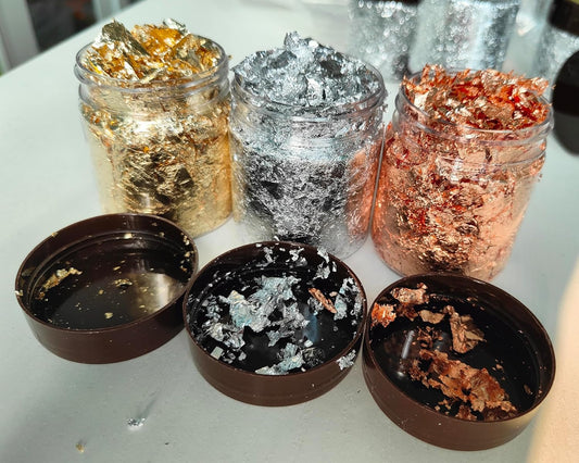 Gilding Flakes,Gold Foil Flakes for Resin,Blue Red Purple Pink Metallic Foil Flakes for Resin Jewelry Making,Nails,Painting Art,Crafts and Slime (Imitation Gold +Silver+Copper)