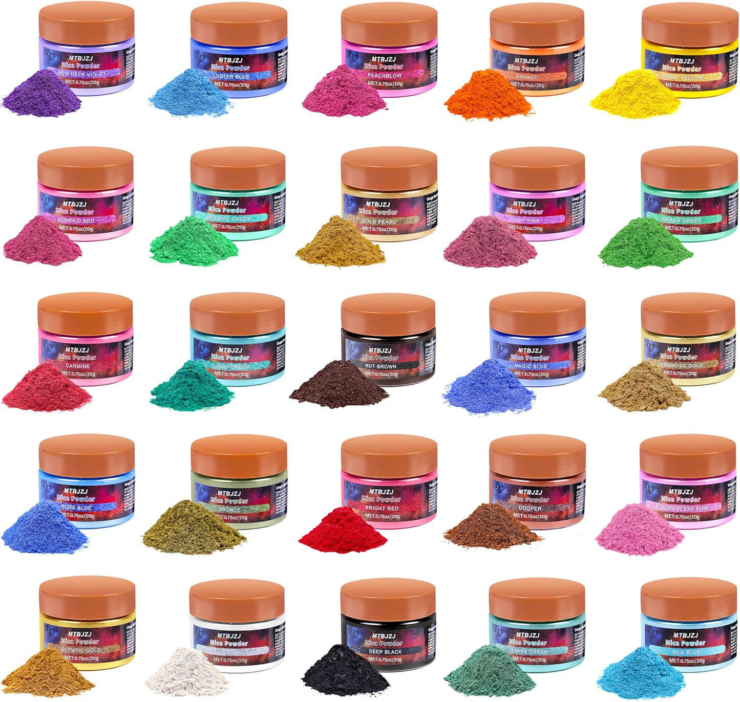 MTBJZJ Mica Powder for Resin, 25 Colors - 20g/Bottle of Epoxy Resin Color Pigment,for Candle Dye, Lip Gloss Pigment, Soap Making, Slime Colorant, Paint, Bath Bombs,Nail Polish and Eye Shadow