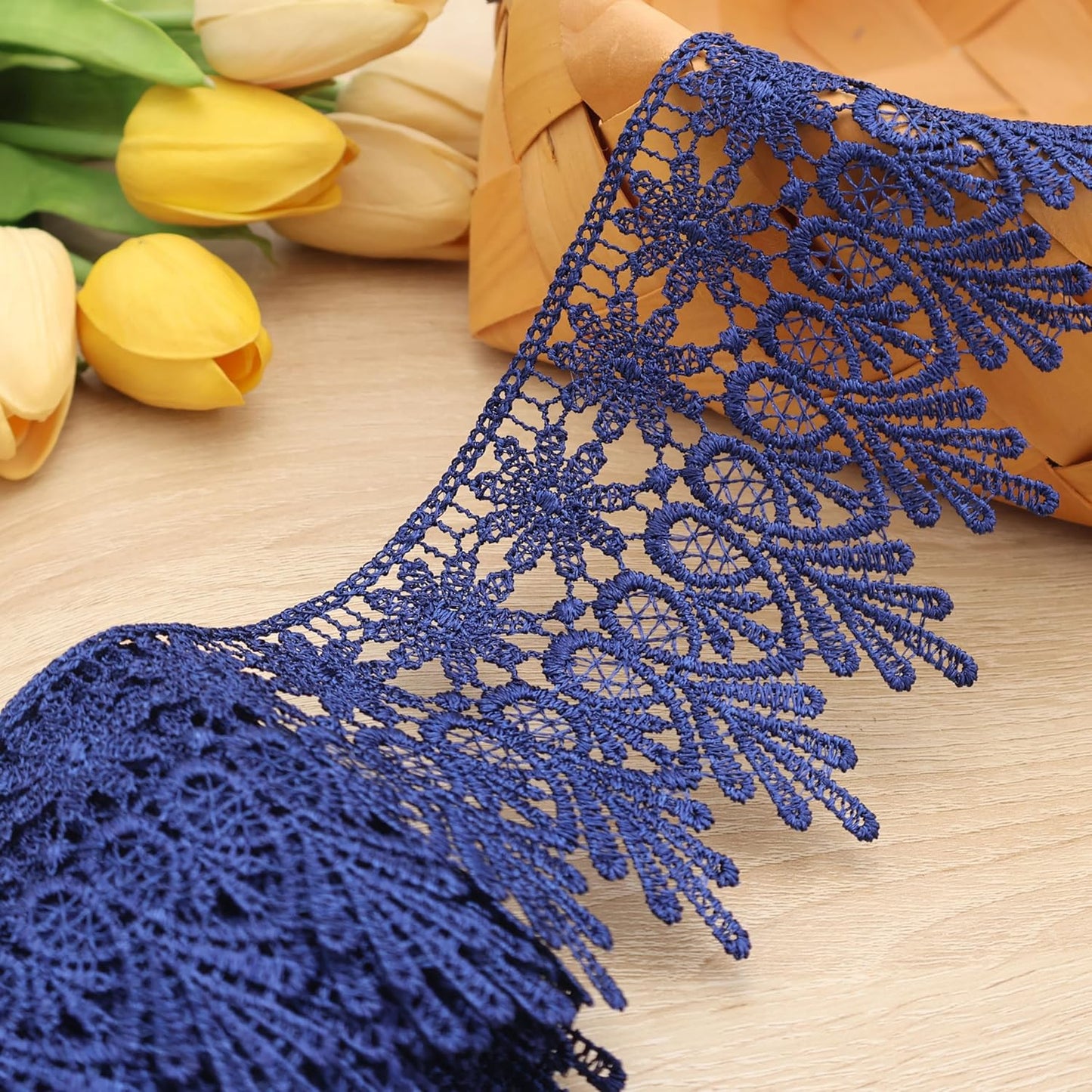 GXTIZAS Navy Blue Lace Trim 5 Yards Wide Venise Lace Ribbon Embroidered Edge Trim for Sewing Crafts Pillow Case