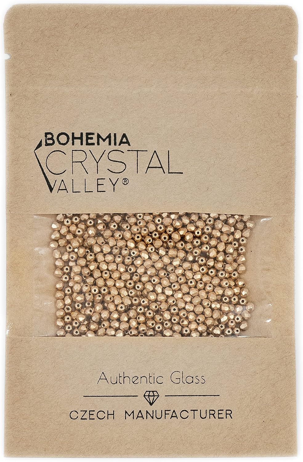 0.88oz (600+ pcs) Faceted Fire Polished Pressed Czech Glass Beads 3mm (0.12in), Aztec Pale Gold - 01710