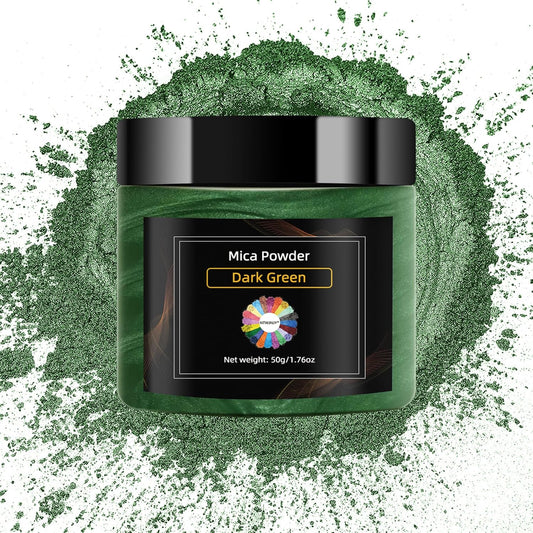 Dark Green Mica Powder for Epoxy Resin，Natural Shimmer Mica Powder Used for Coloring Resin Artwork, car Spray Paint, Candles, soap, Eye Shadow, Lip Gloss, Nail Polish(50g/1.7oz)