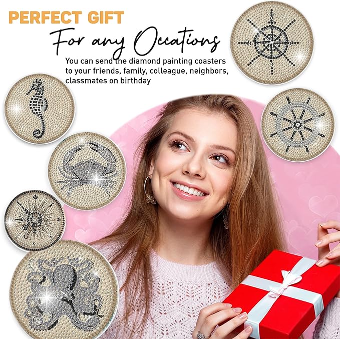 8 pcs Diamond Painting Coasters | Diamond Art Coasters | Vintage Nautical Diamond Art Painting | Perfect Art Craft Gift for Vintage Nautical Lover, Dad, Mom, Grandparents, Brother, Sister.