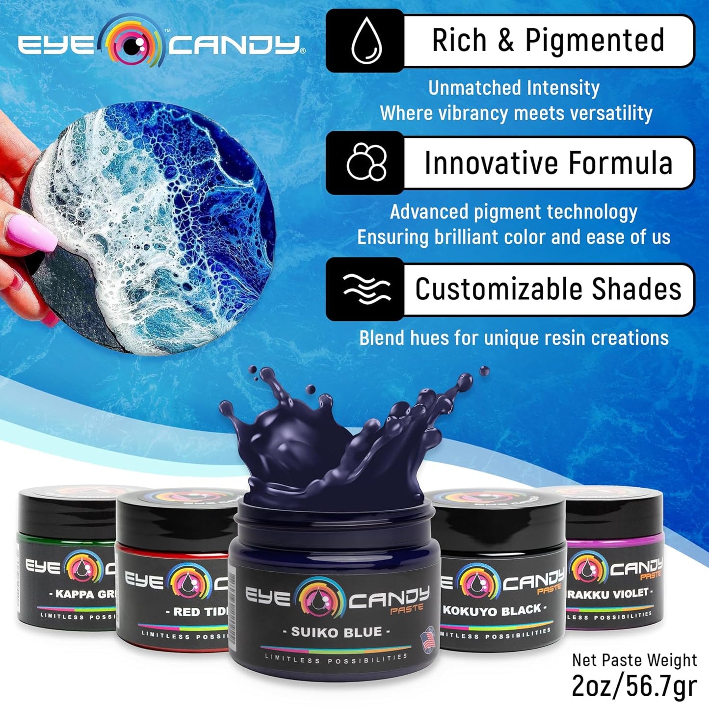 Eye Candy Blue Resin Pigment Paste Suiko Blue (2 oz Paste / 4 oz Jar) | Epoxy, Resin Art Paste | Highly Pigmented