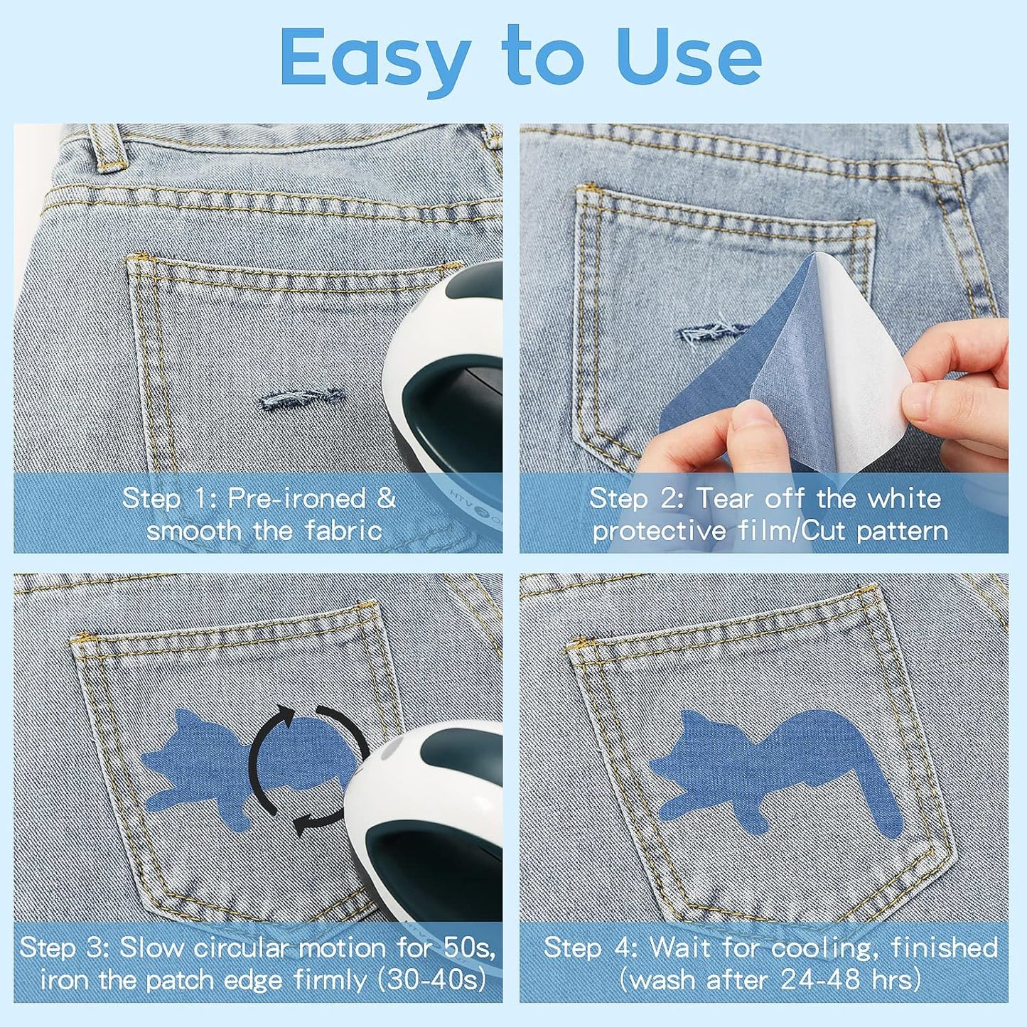 HTVRONT Iron on Patches for Clothing Repair, Cotton Patches Iron on, Blue Repair Decorating Kit 20 Pieces Iron on Patch Size 3" by 4-1/4" (7.5 cm x 11 cm)