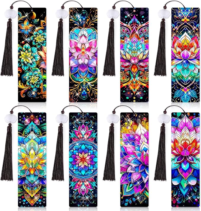 8 PiecesMandala Diamond Art Bookmarks 5d Mandala Beaded Bookmark Acrylic Tassel Bookmark for DIY Making Beginners Kids Adults Arts Craft Supplies (Mandala)