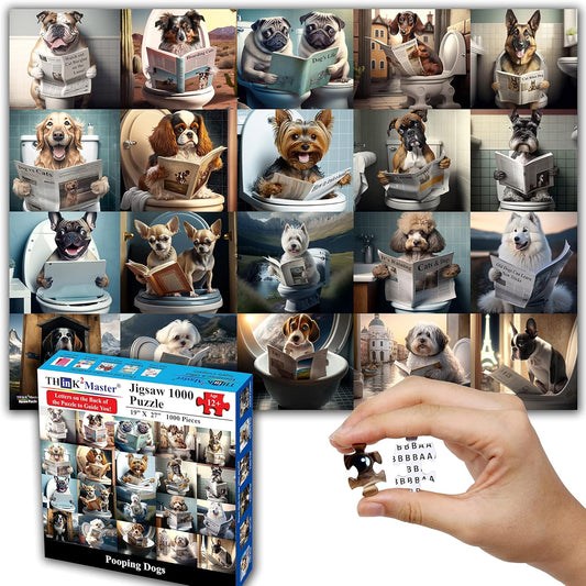 Think2Master Pooping Dogs & Puppies 500 Pieces Jigsaw Puzzle. Pooping Puppies, Funny Bathroom Decoration, Gag Gift. Fun Toy Teens, Adults, Seniors & Families. Great for Kids 13+ Size: 26.8” x 18.9”
