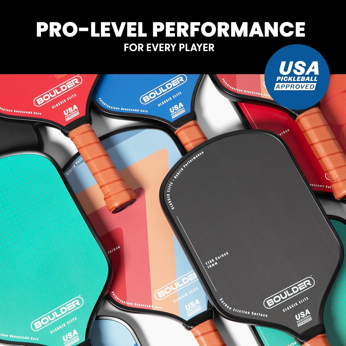 Boulder Carbon Fiber Pickleball Paddle | T700 Carbon Fiber | USAPA Approved, with Honeycomb Polymer Core | Pickleball Racket for Beginner & Experienced Players