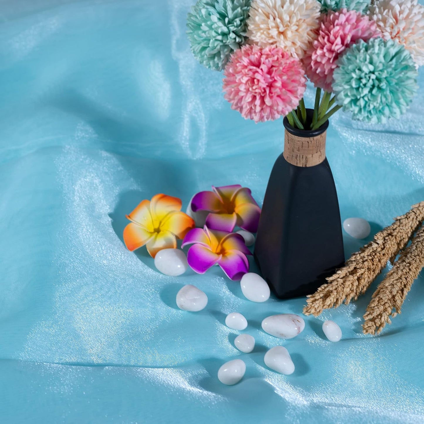 Fynite Sheer Organza Fabric - 1 Yard Long, 44" Wide - Bridal Solid Sheer Organza Bolt for Wedding Dress Fashion Craft Decorations - Silky Shiny - Light Blue