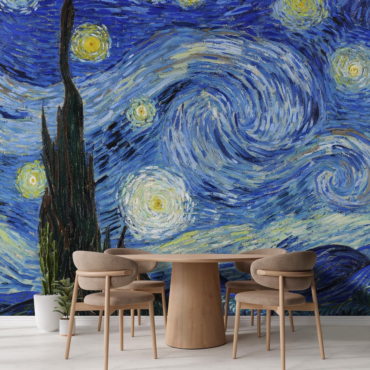 wall26 Starry Night by Vincent Van Gogh Dutch Impressionism 20th Century Artist Peel and Stick Large Wall Mural, Removable Wallpaper, Home Decor - 120x168 inches