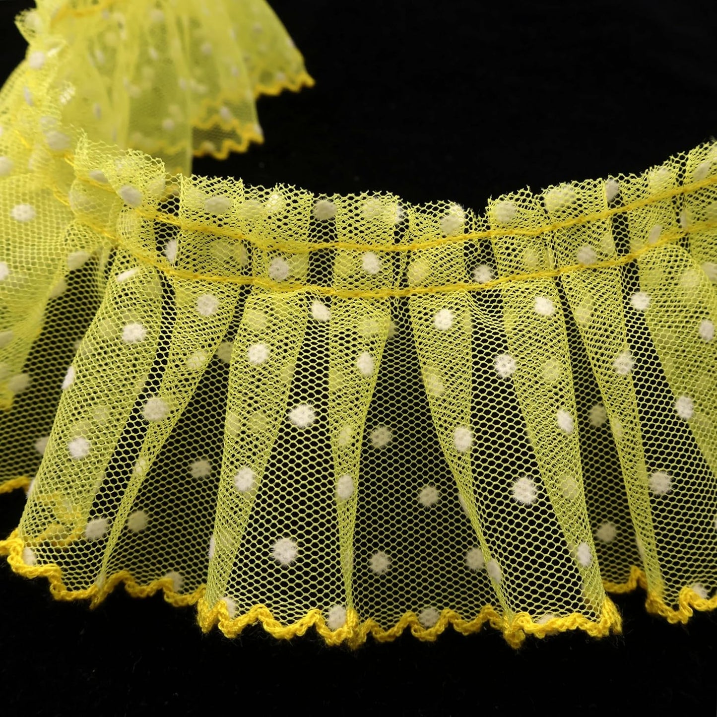 Dots Lace Ruffle Trim for Sew, Crafts 2.4" x5yd Single Layer Pleated Edge Lace Ribbon (Yellow)