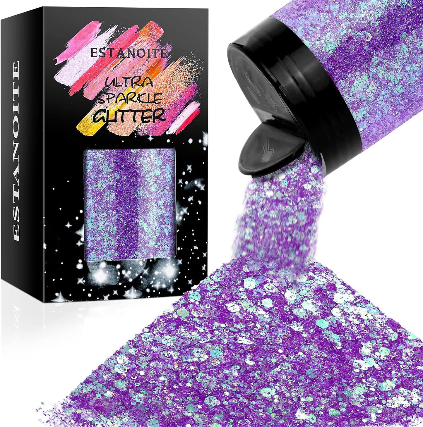 Iridescent Chunky Glitter, 5.64oz/160g Extra Fine Glitter Powder Mixed Chunky PET Flake, Holographic Sequins Bulk for Nail Art, Crafts Painting Festival Decor Slime Tumbler Candle (Purple)
