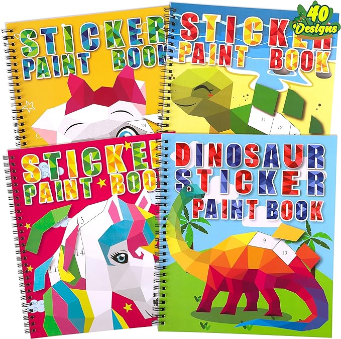 90shine 4PCS Crafts for Kids Ages 4-8 Sticker Books - Includes Dinosaur Llama Turtle and More Animal Designs Gift Party Create 40 Pictures
