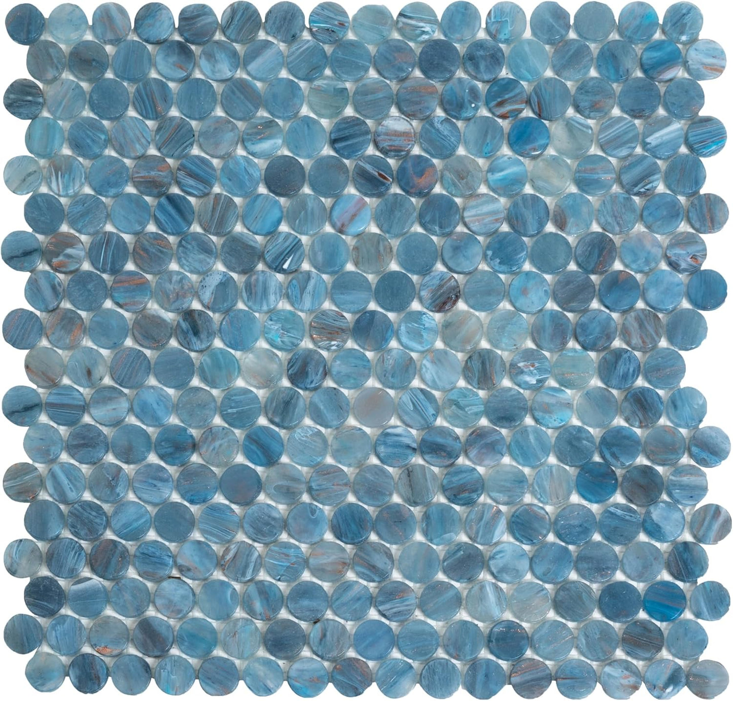 Denim Blue Penny Round Mosaic Glass Tile – Sample Swatch- 4"x5" - Luxurious Design for Bathroom Walls, Kitchen Backsplash, Shower Walls - Elegant Wall Decor - NOT Peel and Stick Tile