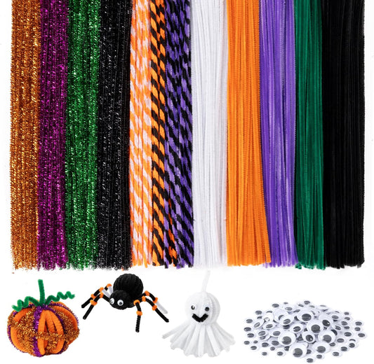Caydo 500 Pieces Halloween Twist Pipe Cleaners with 100pcs Eyes, Chenille Stems, Pipe Cleaner Crafts for DIY Art and Craft Projects Creative Gift Party Decorations