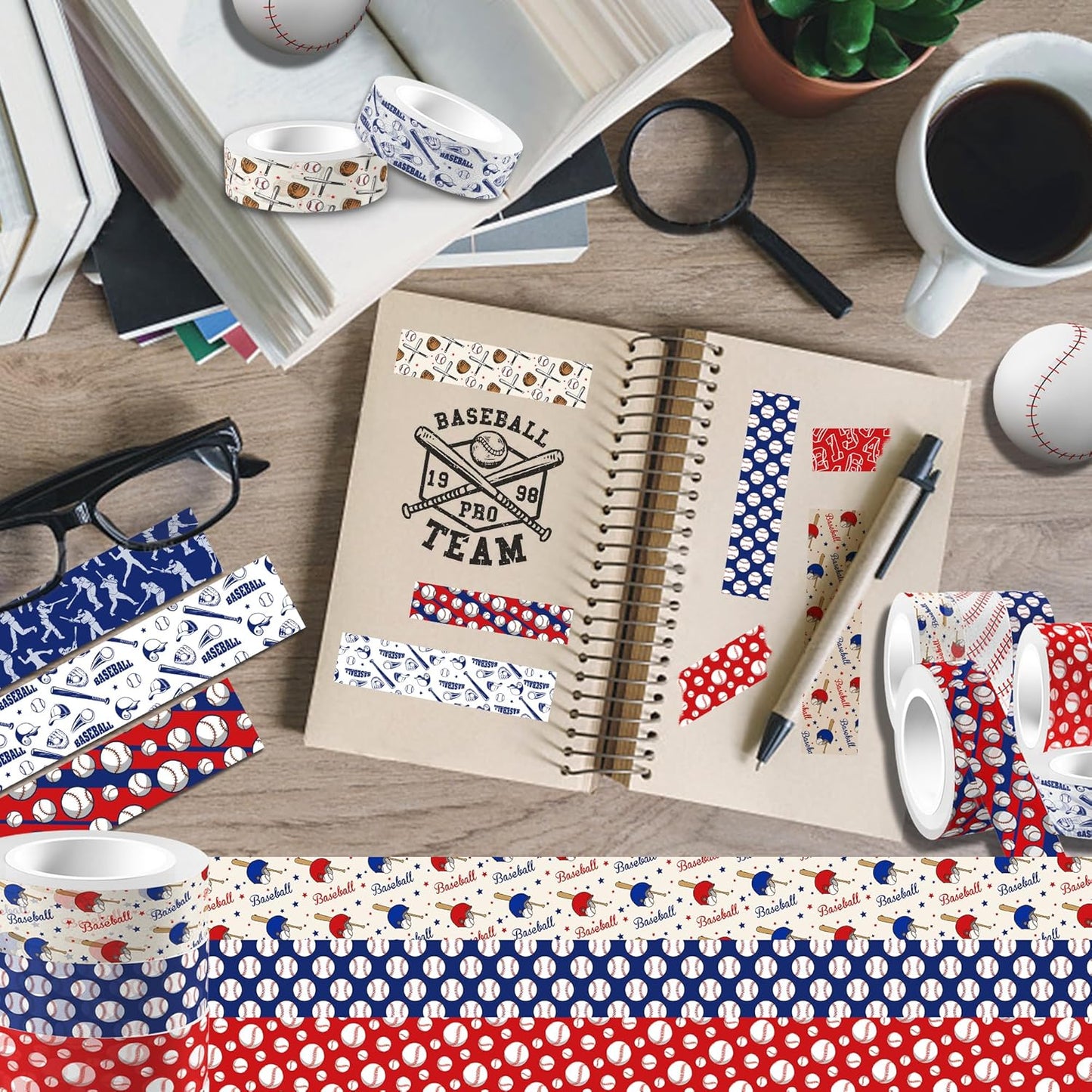 Adirasenotek 12 Rolls Sports Washi Tape,Baseball Washi Tape Decorative Paper Stickers Decorative Tape,DIY Art Crafts Wrapping Decor for Gifts Wrapping Scrapbooking Baseball Border Trim