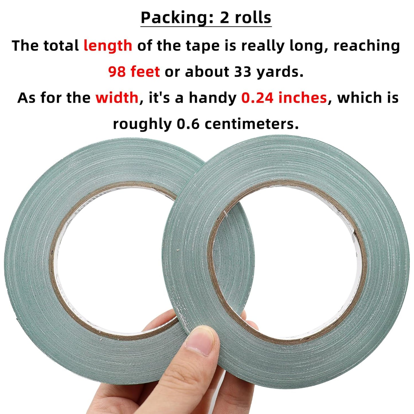 2 PCS Green Floral Tape, 0.25" Flower Stem Wrap Tapes, Waterproof Florist Tape - Multipurpose Adhesive Florist Tapes for Binding Fresh, Flower Bouquets and Floral Craft (98Ft/33Yd/Roll)