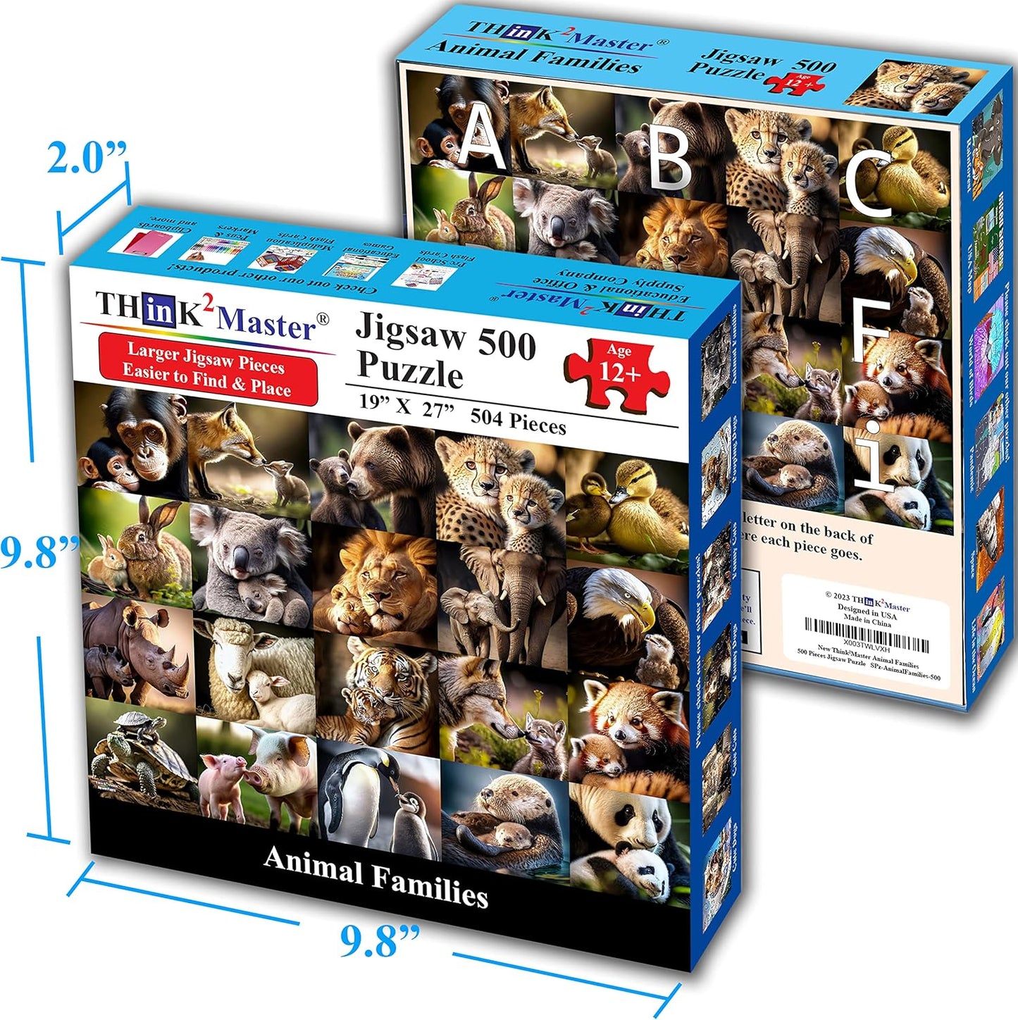 Think2Master Animal Families 500 Pieces Jigsaw Puzzle Featuring heartwarming Parent and Child Pairs. Fun Toy for Kids, School & Families. Great Gift for Kids Ages 13+ Size: 26.8” x 18.9”