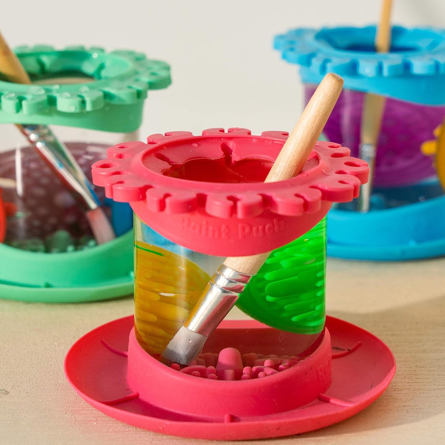 Paint Puck Ultimate Rinse Cup Paint Brush Cleaner (Purple, Mug) – Non-Spill Paint Water Cup & Brush Cleaner with Brush Holder, Squeegee Lips & Drip Tray for Acrylic, Watercolor & Art Supplies