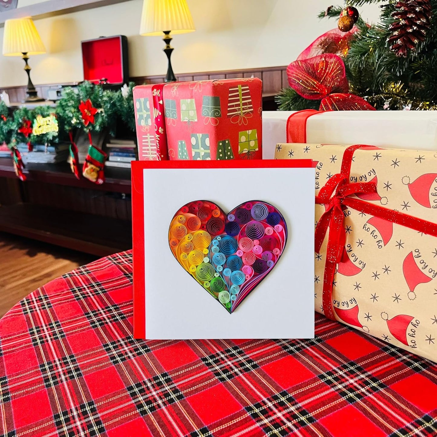 Quilling Cards, handmade card, quilled cards with Handmade Art Quilling birthday card for women, Birthday card, mother... colorful heart design (Heart 4)