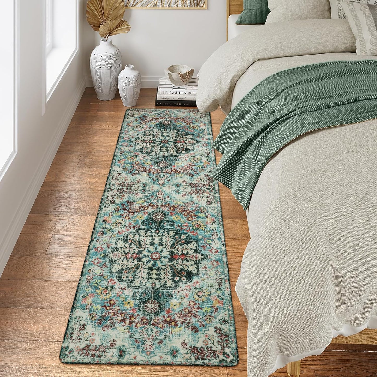 Lahome Bohemian Floral 2x6 Washable Hallway Runner Rug, Non Slip Kitchen Laundry Hallway Rug Runner, Pet Friendly Bathroom Indoor Carpet Runners for RV Camper Entrance Bedroom