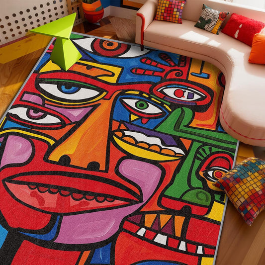 Abstract Rugs for Bedroom - 3x4 Rug - Abstract Rug - Colorful Graffiti Area Rug - Modern Geometric Pop Art Rugs - Multicolor Artistic Carpet - Home Decor