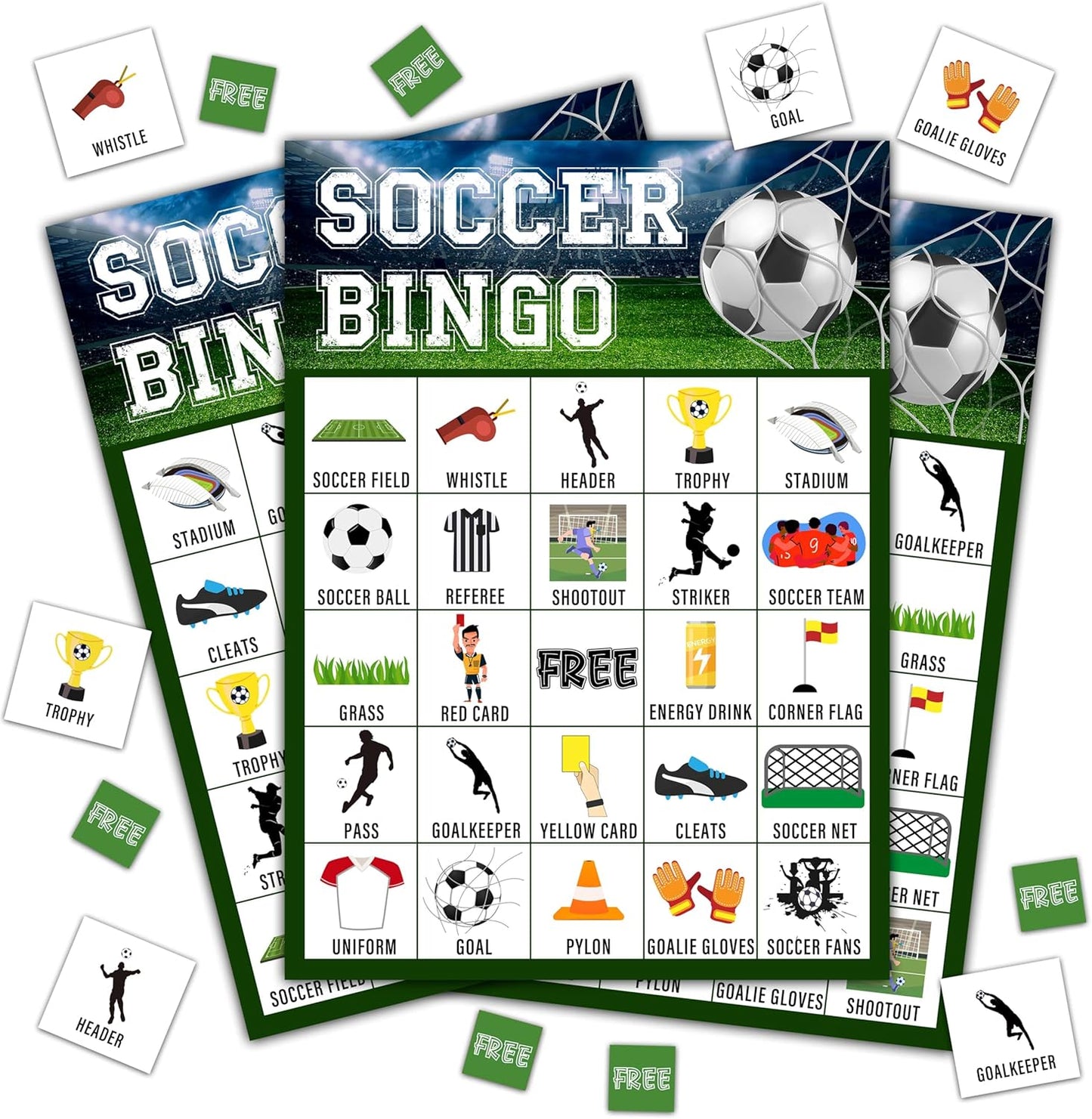 Soccer Bingo Game, Soccer Party Games Bingo Cards for Adults, Sports Party Game, Party Favors Supplies Decorations, 24 Players Birthday Games (B08)