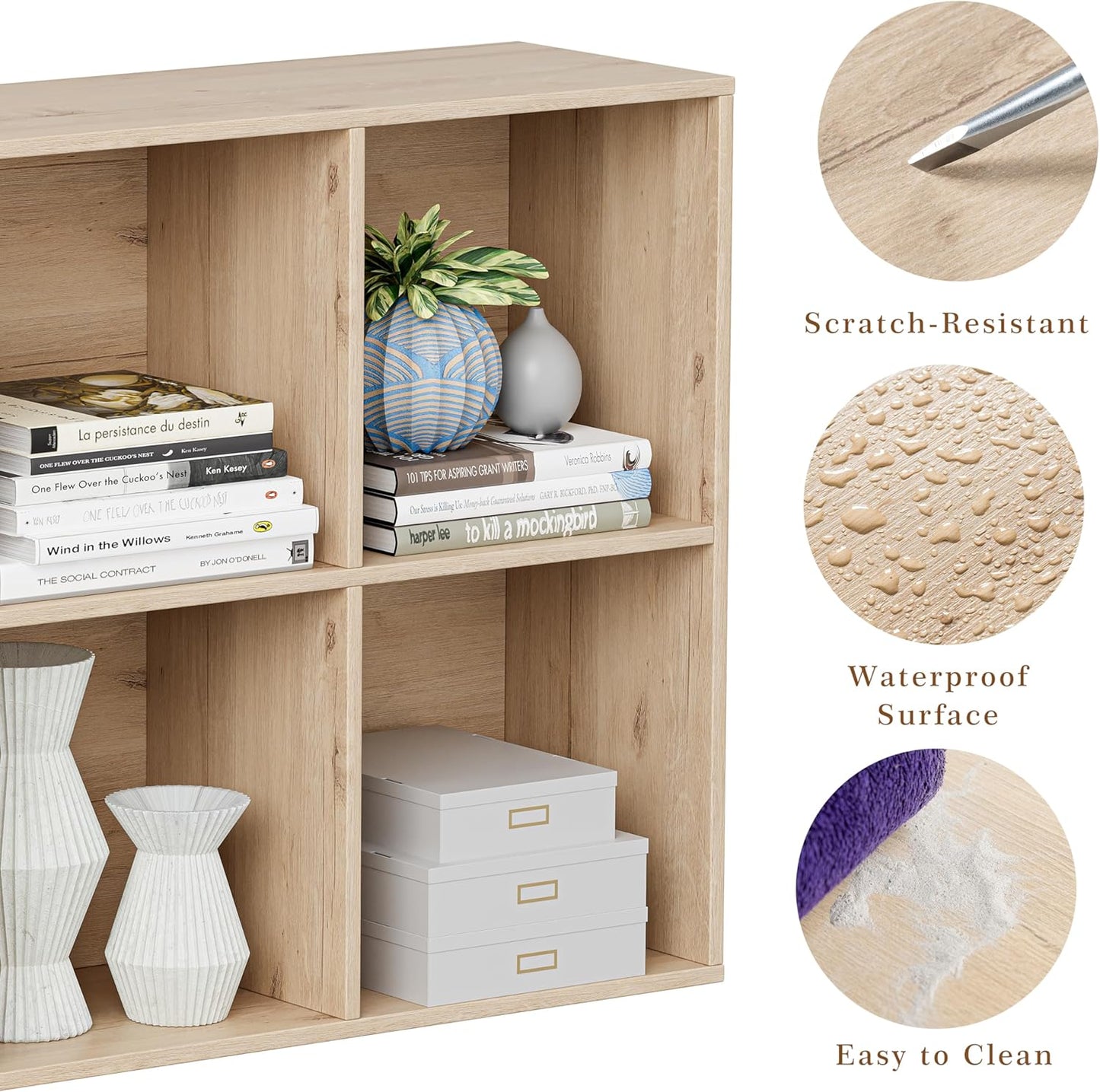 Wooden Cube Storage Organizer with Closed Back Panel, 11in Cube Shelf Opening, Bookshelf, Display Shelf,Closet Cabinet for Home and Office (White Oak, 6-Cube 35.98L*9.45W*24.09H)
