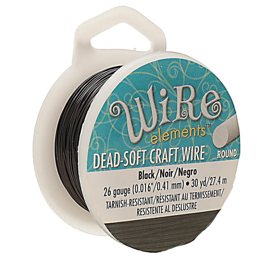 The Beadsmith Wire Elements Craft Wire – Tarnish Resistant, Soft Temper, Round, Black Color – 0.41mm, 26 Gauge, 30 Yard Spool – Jewelry Making, Wire Wrapping, Floral, & Other DIY Crafts
