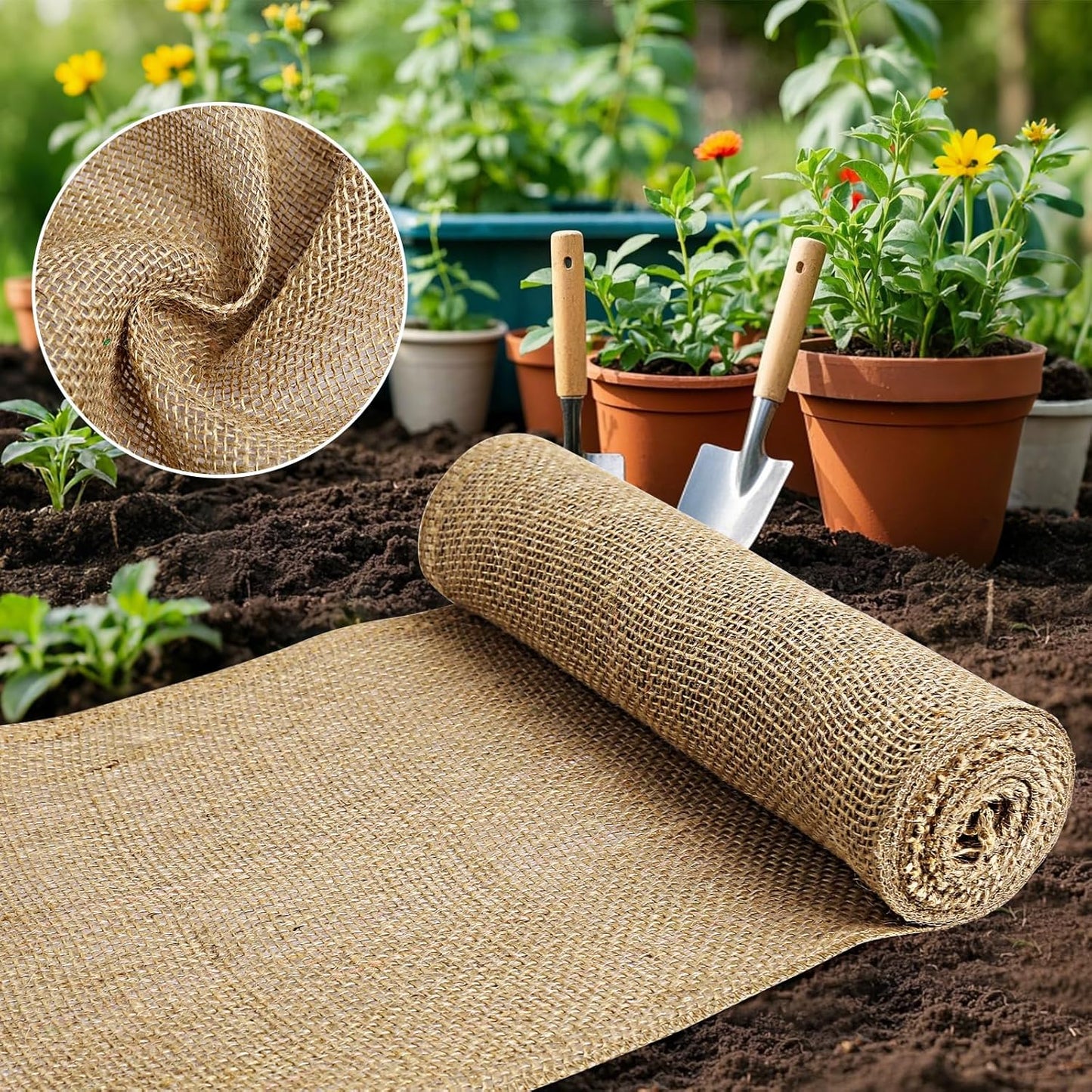 Burlap Fabric - Garden Burlap Fabric Roll Natural Jute Outdoor Fabric Burlap Weed Barrier Trees Trunk Wrap for Crafts Farmhouse Gardening Table Decor for Crafts (19.7" x 20 Feet)