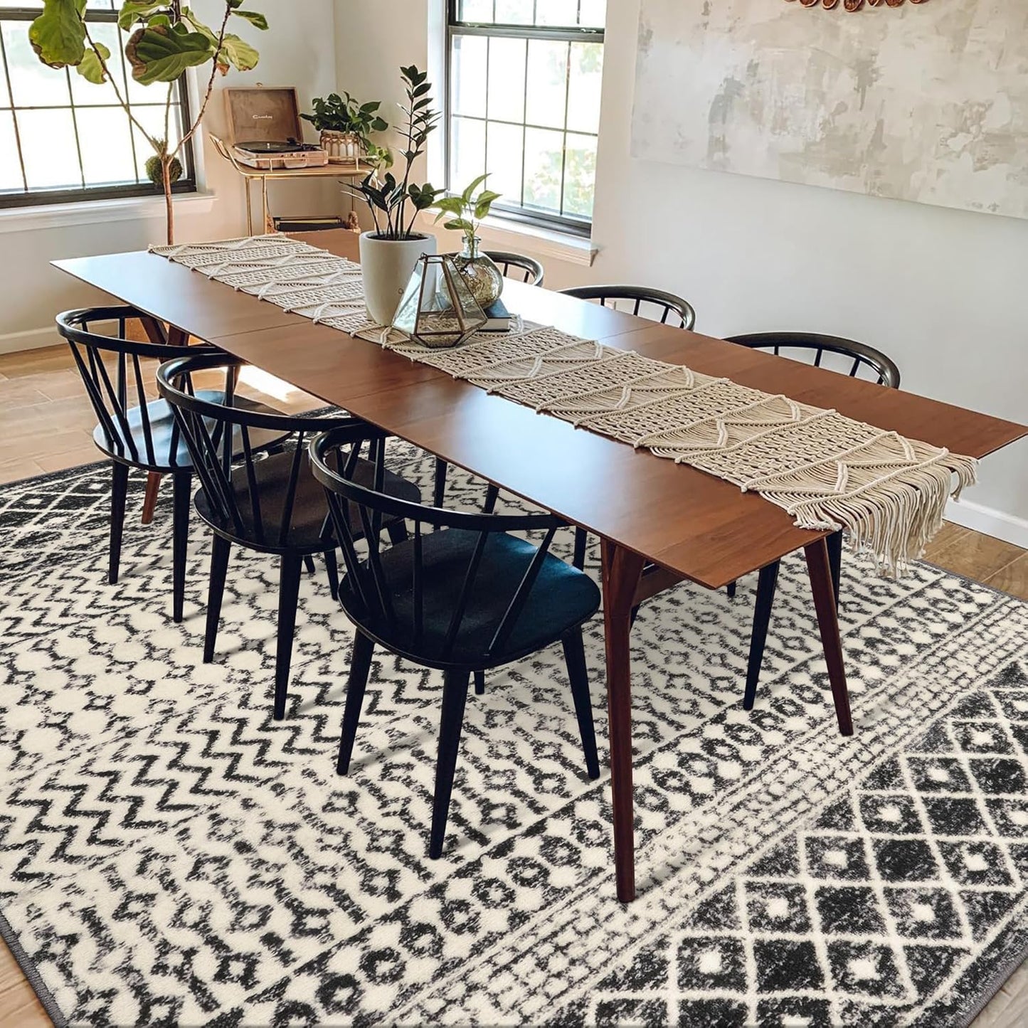 Moroccan 8x10 Area Rug, Soft Non-Slip Vintage Living Room Rugs for Bedroom Aesthetic, Low-Pile Washable Distressed Dining Room Rugs for Living Room Nursery Classroom Dorm Apartment