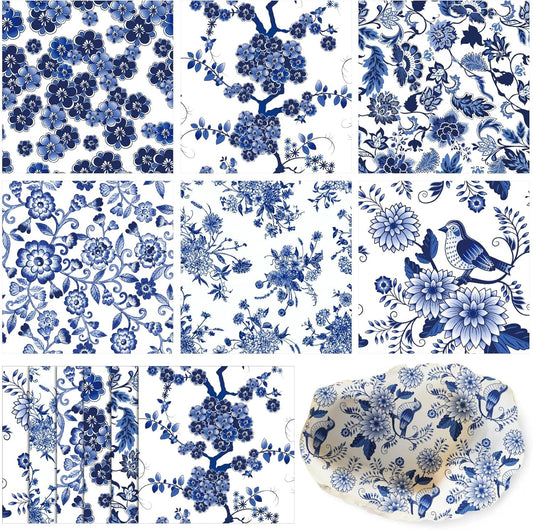 Epakh 36 Pack 6 Style Blue and White Decoupage Paper Napkins Assorted Floral Chinoiserie Decorative Cocktail Napkin Paper for DIY Crafts Fall Christmas Wedding Party Decor, Each Unfolded 13''
