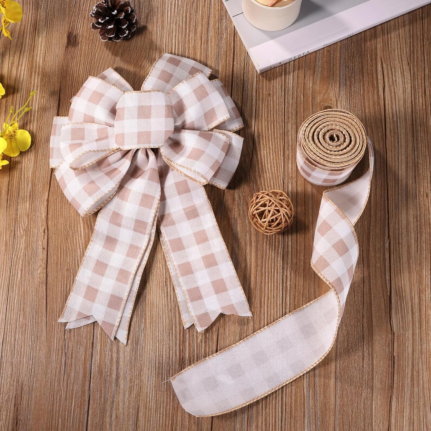 Burlap Ribbon Wired, Farmhouse Buffalo Plaid Ribbon Rustic Fabrics for Gifts Wrapping DIY Crafts Floral Bows Wreath Making Party Supplies Holiday Home Decoration, 2.5 Inch x 10 Yards