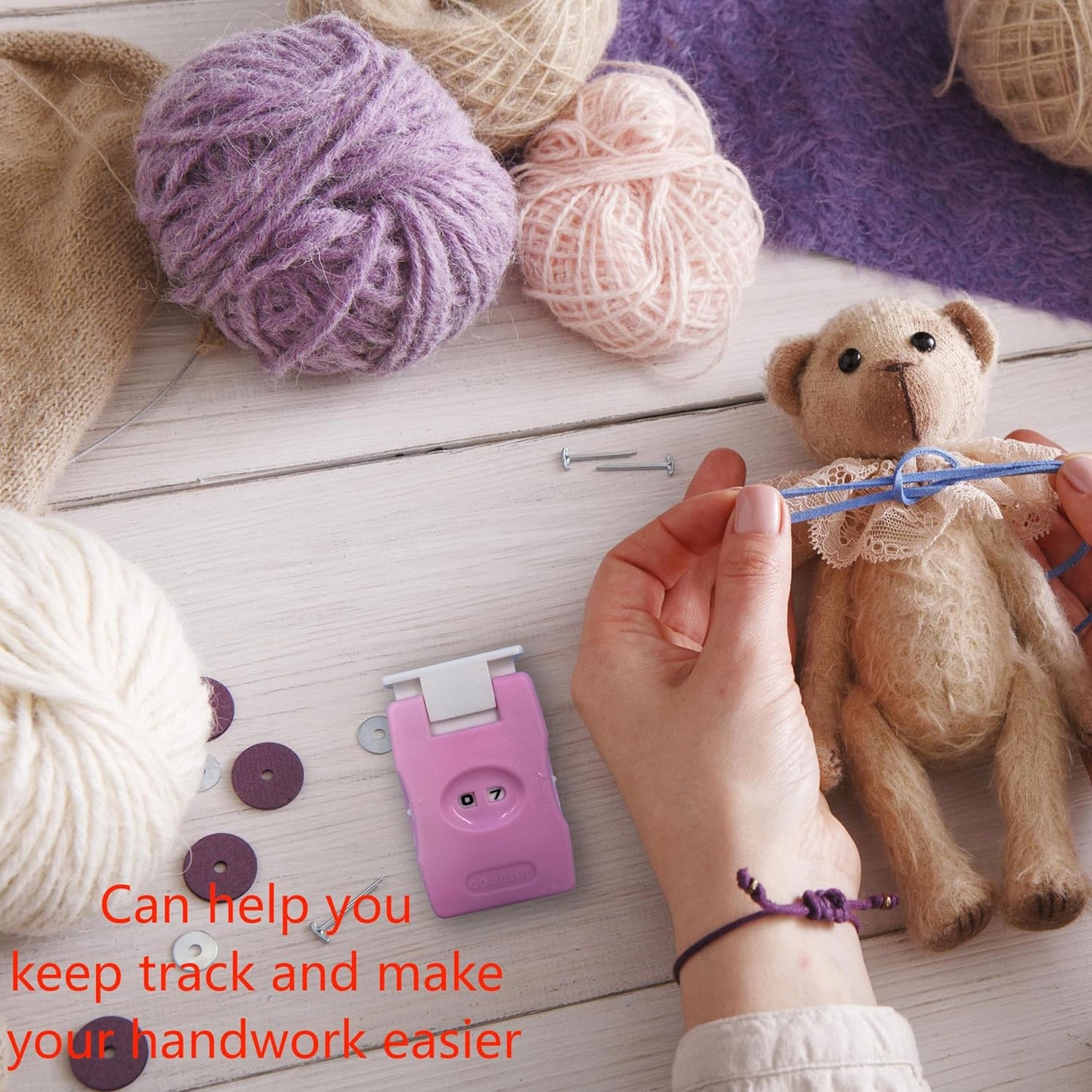 2 Pieces Knitting Counters, Knitting Needle Marking Tool, Plastic Knitting Stitch Counter, Crochet Yarn Row Counter Pink