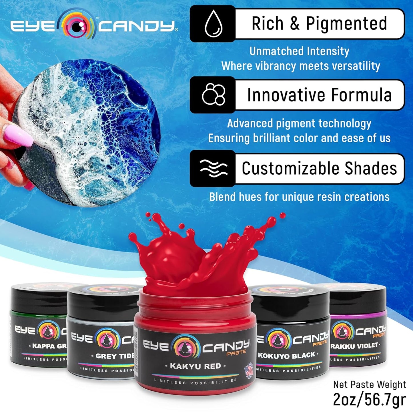 Eye Candy Red Resin Pigment Paste Kakyu Red (2 oz Paste / 4 oz Jar) | Epoxy, Resin Art | Highly Pigmented