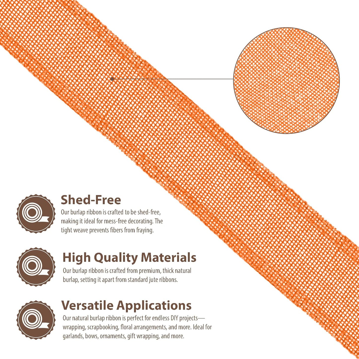 Mandala Crafts Orange Burlap Wired Ribbon 2 Inches Wide Jute Ribbons for Crafts - 10 Yds Roll Rustic Burlap Wrap Trim Ribbons for Wreaths Bows Party Decoration