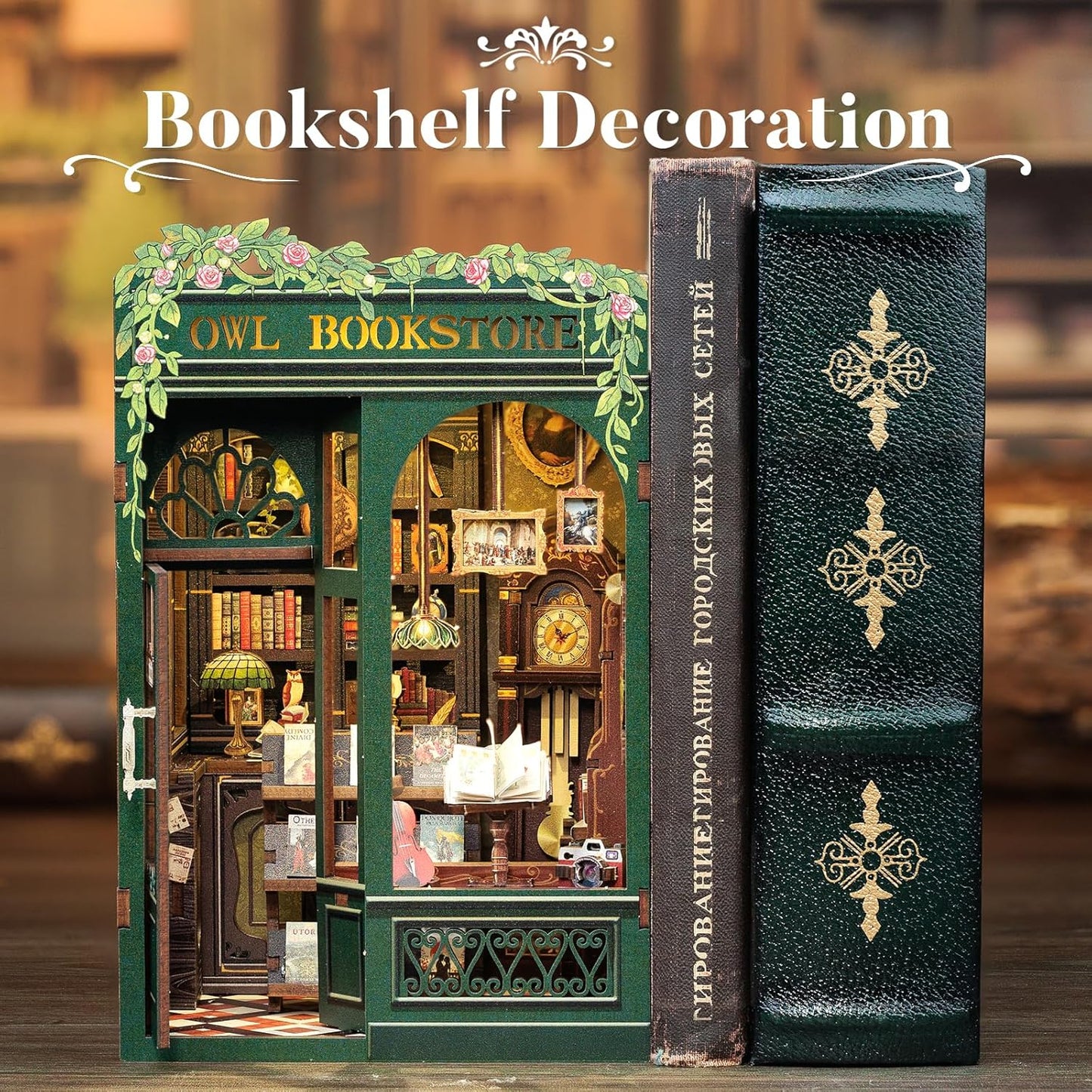 CUTEBEE Book Nook Kit - DIY Miniature House Kit for Adults, Teens and Beginners, Dollhouse Booknook Library Tiny House Bookshelf Decor 3D Wooden Puzzle, Gifts for Family, Friends (Owl Bookstore)