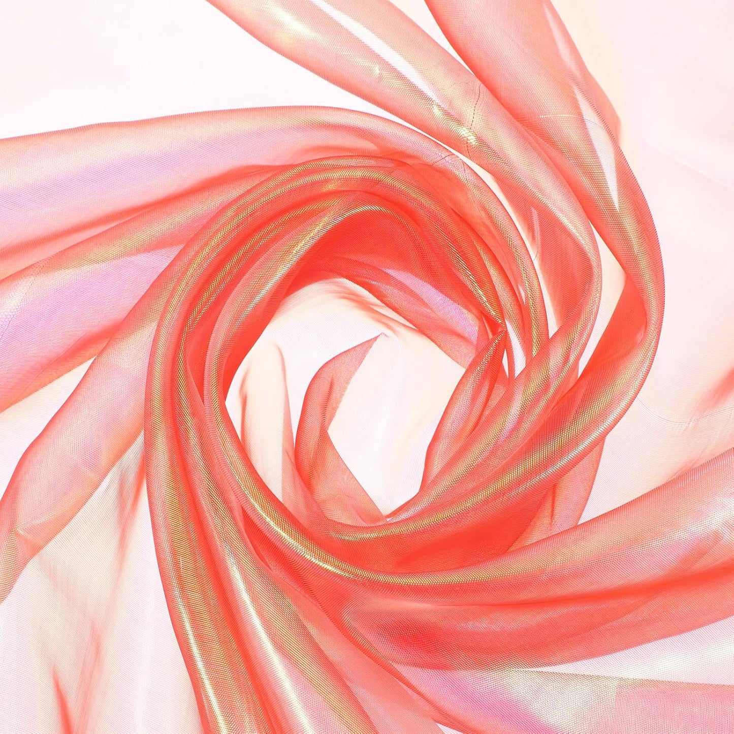 MECCANIXITY Iridescent Sheer Organza Fabric, 2 Yards x 59 Inches Solid Laser Holographic Shiny Fabric Organza Cloth for Wedding, Curtains, Costume, Photo Background, Red