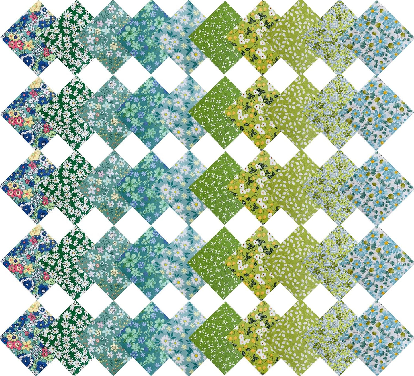 HANPATQUI 50PCS 12 x 12 inch Green Printed 100% Cotton Fat Quarters Fabric for Sewing and Quilting Bundles Precut Fabric Square for DIY Craft Patchwork