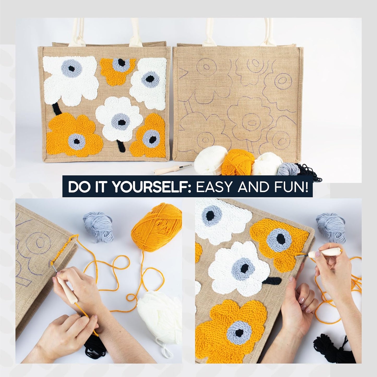 INNOVIATO Punch Needle Kit – Punch Needle Kits Adults Beginner – Big & Funtional Embroidery Set – Craft Kits for Adults – Embroidery Kit Beginner – DIY Tote Bag – Reusable Tote – Handmade Gift Idea