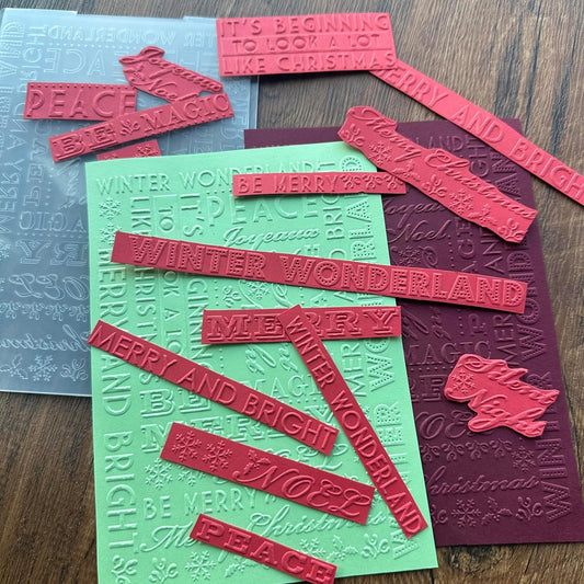 Arbuya Christmas Sentiment Plastic Embossing Folders for Card Making or Journaling Xmas Joy, Noel, Peace & Winter Wonderland Embossing Folder Template for Gift Tag Paper Crafting Home Decoration