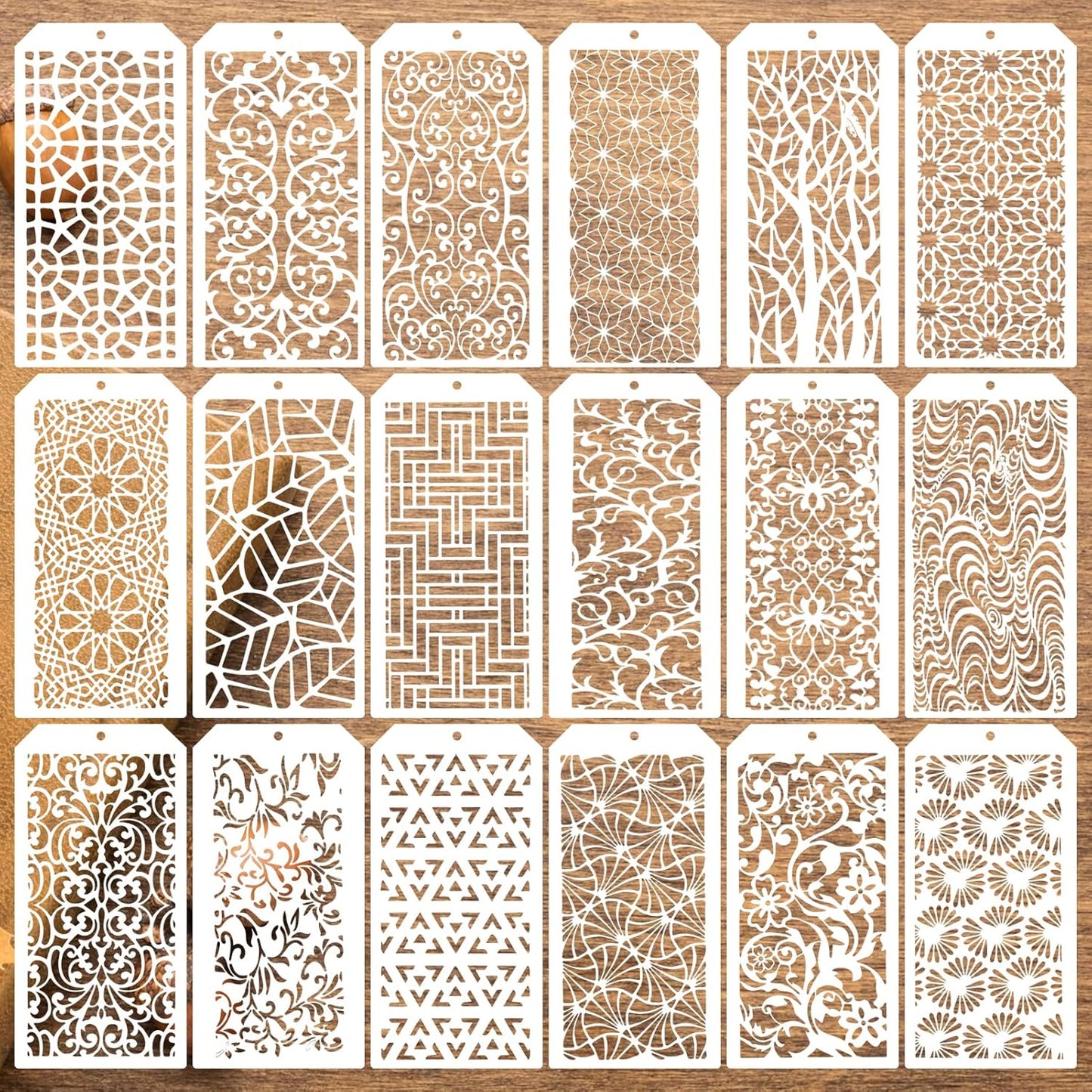 8x4 Inch Texture Stencils for Painting – 18pcs Reusable Background Templates for Wood, Canvas, Furniture, Scrapbooking & Card Making