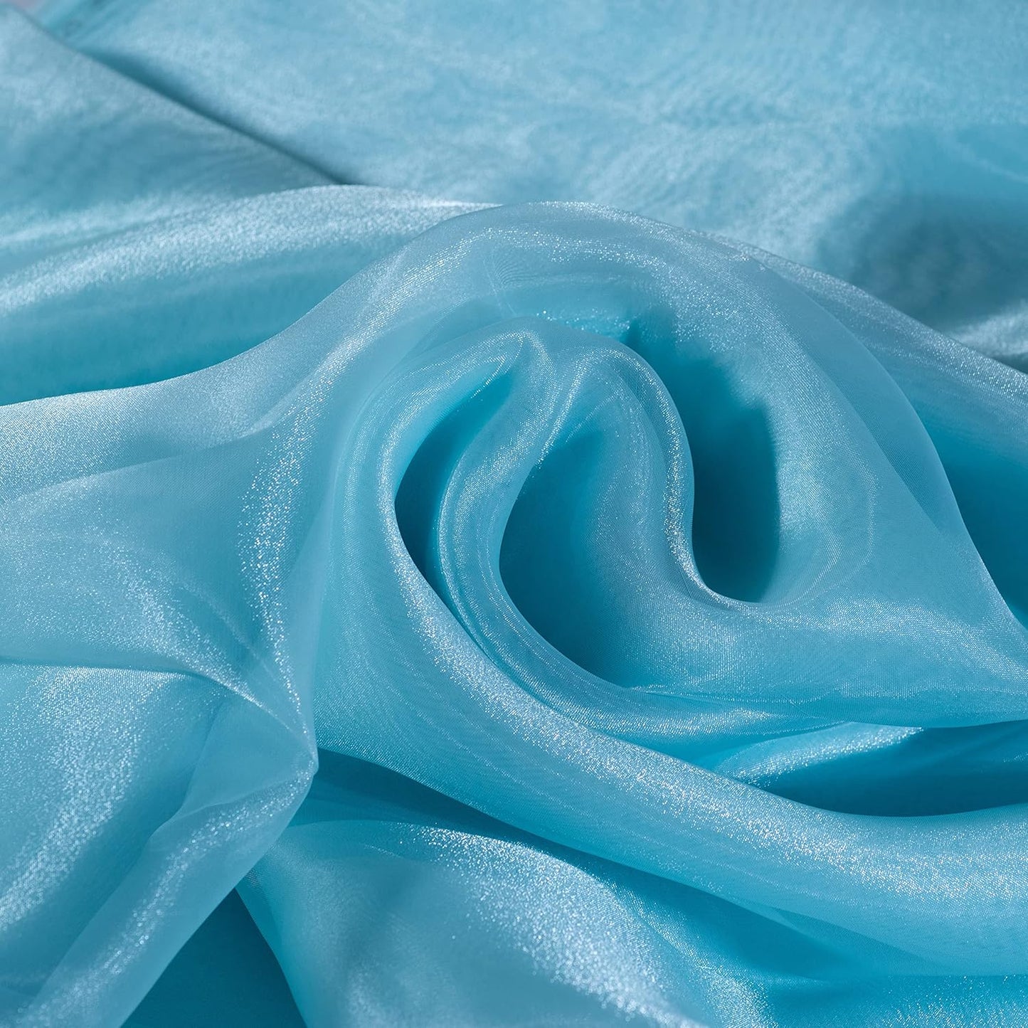 Fynite Sheer Organza Fabric - 1 Yard Long, 44" Wide - Bridal Solid Sheer Organza Bolt for Wedding Dress Fashion Craft Decorations - Silky Shiny - Light Blue