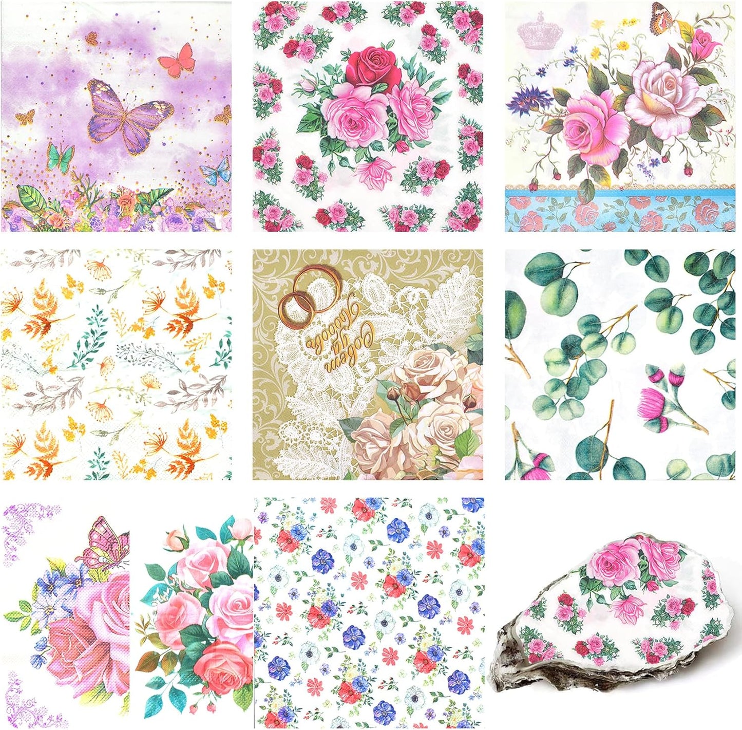 Decoupage Napkins Assorted Floral 27 Pack 9 Styles for DIY Crafting Birthday Party ， Decorative Decoupage Napkins Cocktail Paper ，Each Unfolded 13 Inch (Colorful Floral)