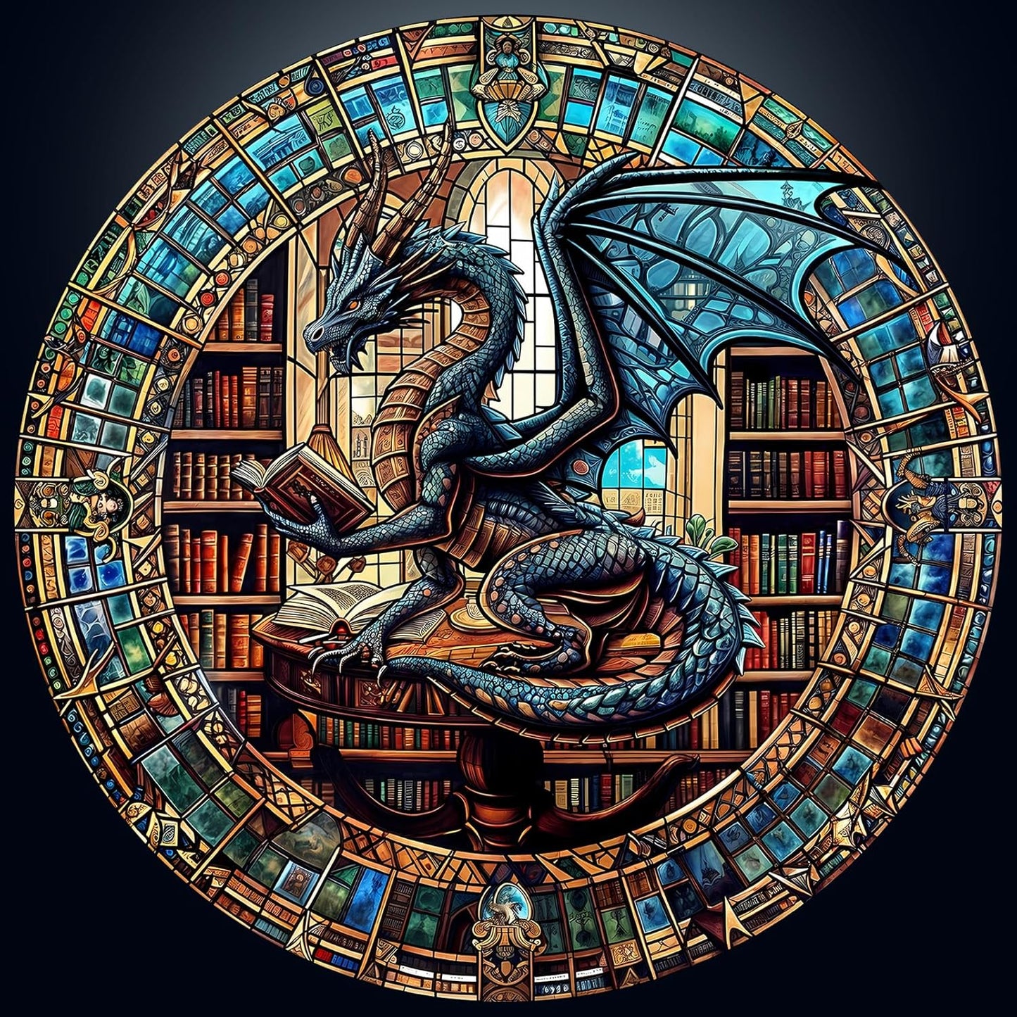 Round Puzzles for Adults 1000 Pieces, Hard Difficult Challenging Puzzles for Adults, Dragon's Library Jigsaw Puzzles 1000 Pieces for Seniors, 3D Visual Flat Puzzle (26.6 x 26.6in)