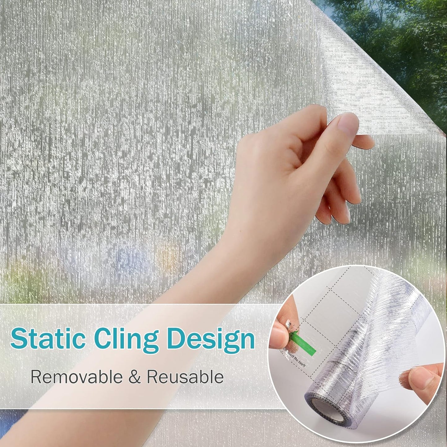 VELIMAX Rain Glass Window Film Privacy Static Window Clings Decorative Glass Sticker for Home Office Removable UV Protection Heat Control 23.6 x 118 inches