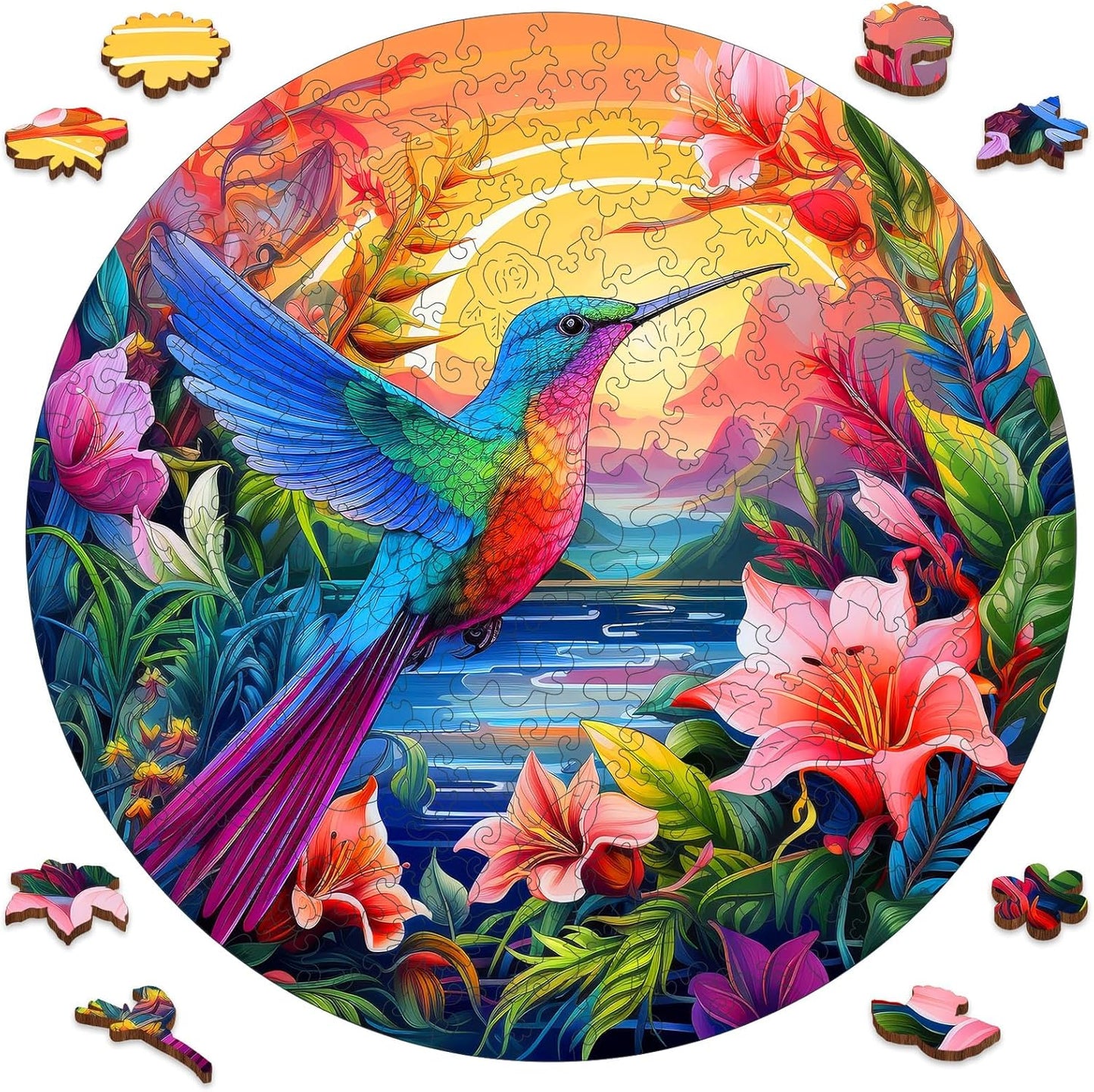 Wooden Puzzles for Adults, Hummingbird and Flower Puzzles 200 Pieces, Unique Shaped Jigsaw Puzzles for Adults and Kids, Birthday Gifts Fun Challenge Family Game 11.2'' x 11.2''
